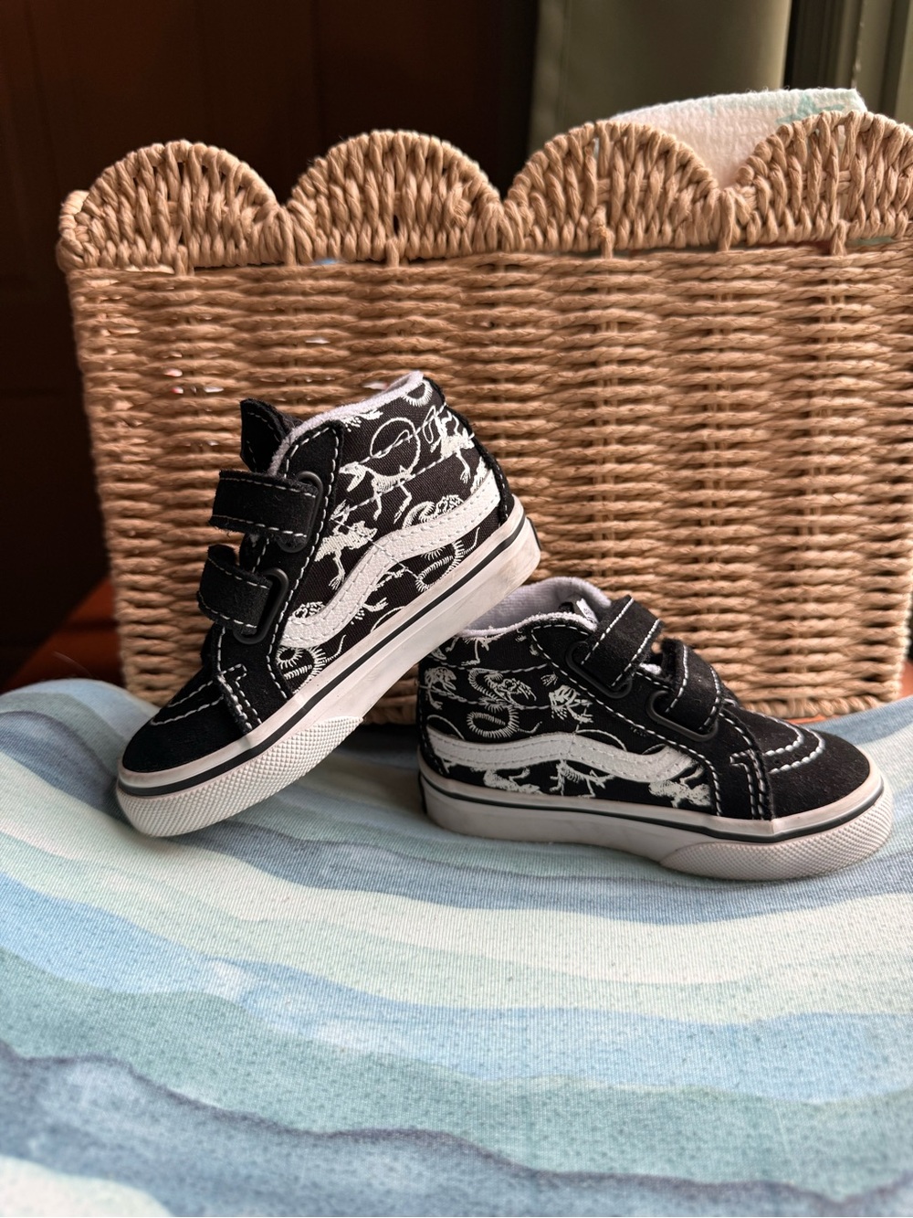 Vans Black Kids High-Top Sneakers with White Dinosaur Design